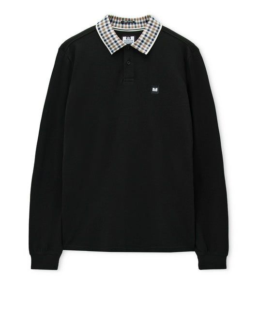 Weekend Offender Lindley Long Sleeve Check Collar Polo Black
