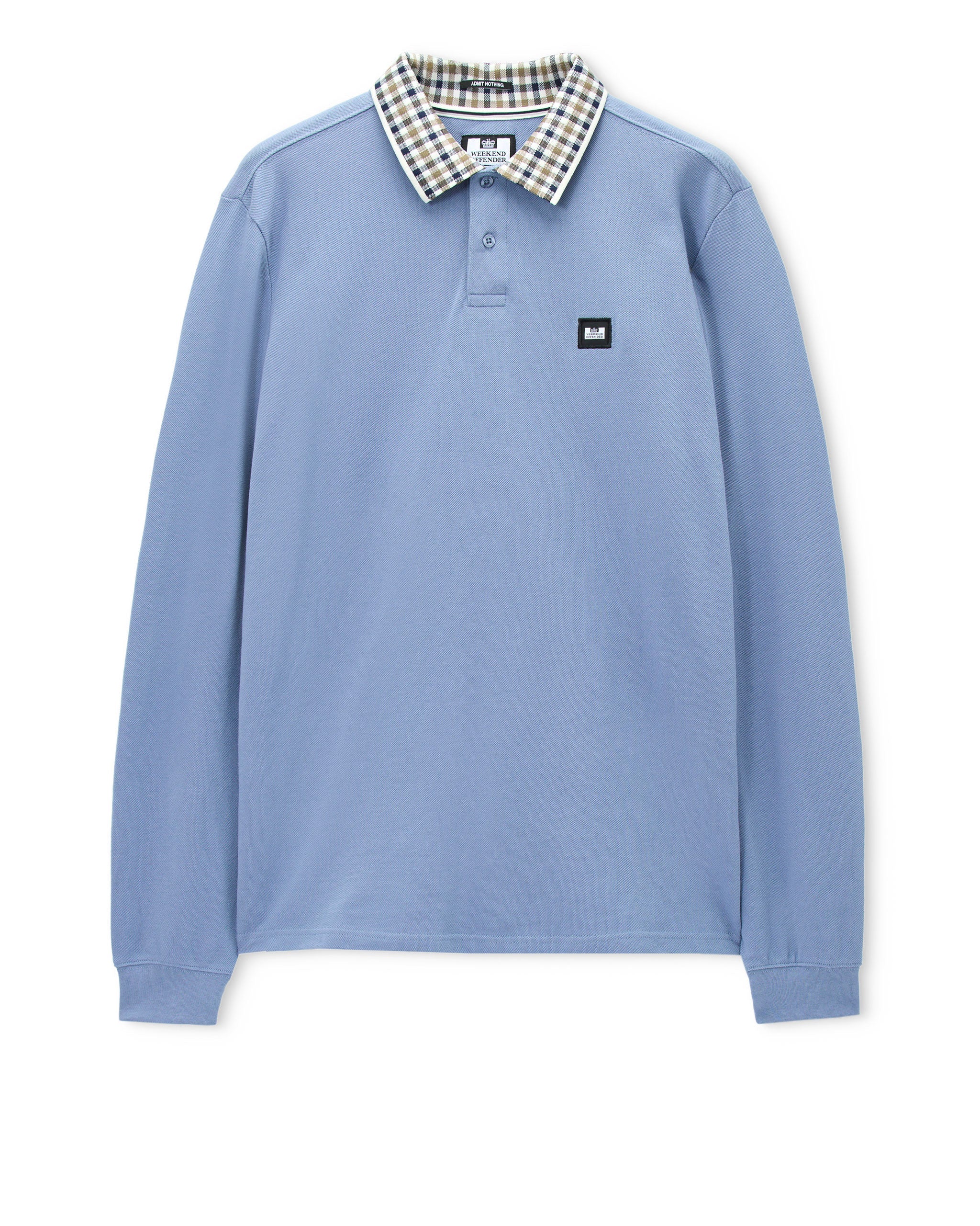 Weekend Offender Lindley Long Sleeve Check Collar Polo Blue Shadow