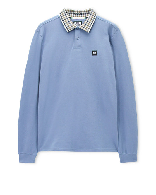 Weekend Offender Lindley Long Sleeve Check Collar Polo Blue Shadow