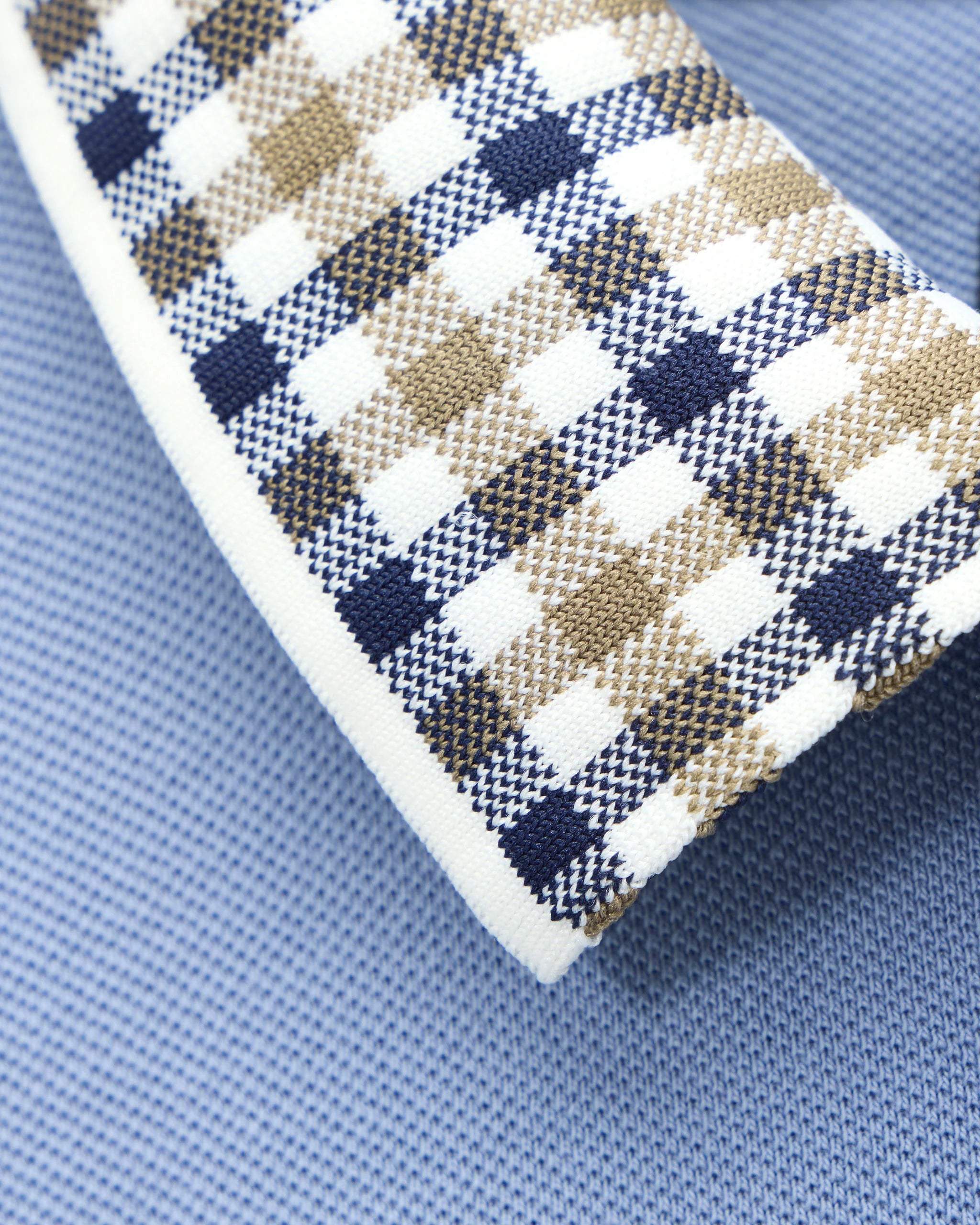 Weekend Offender Lindley Long Sleeve Check Collar Polo Blue Shadow