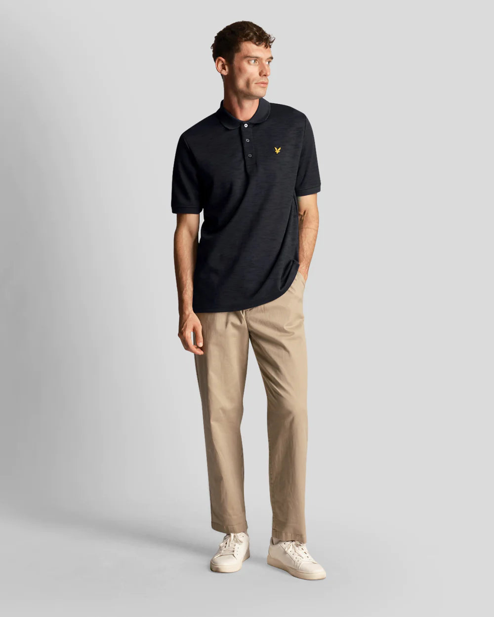Lyle & Scott Chunky Slub Polo Shirt Dark Navy