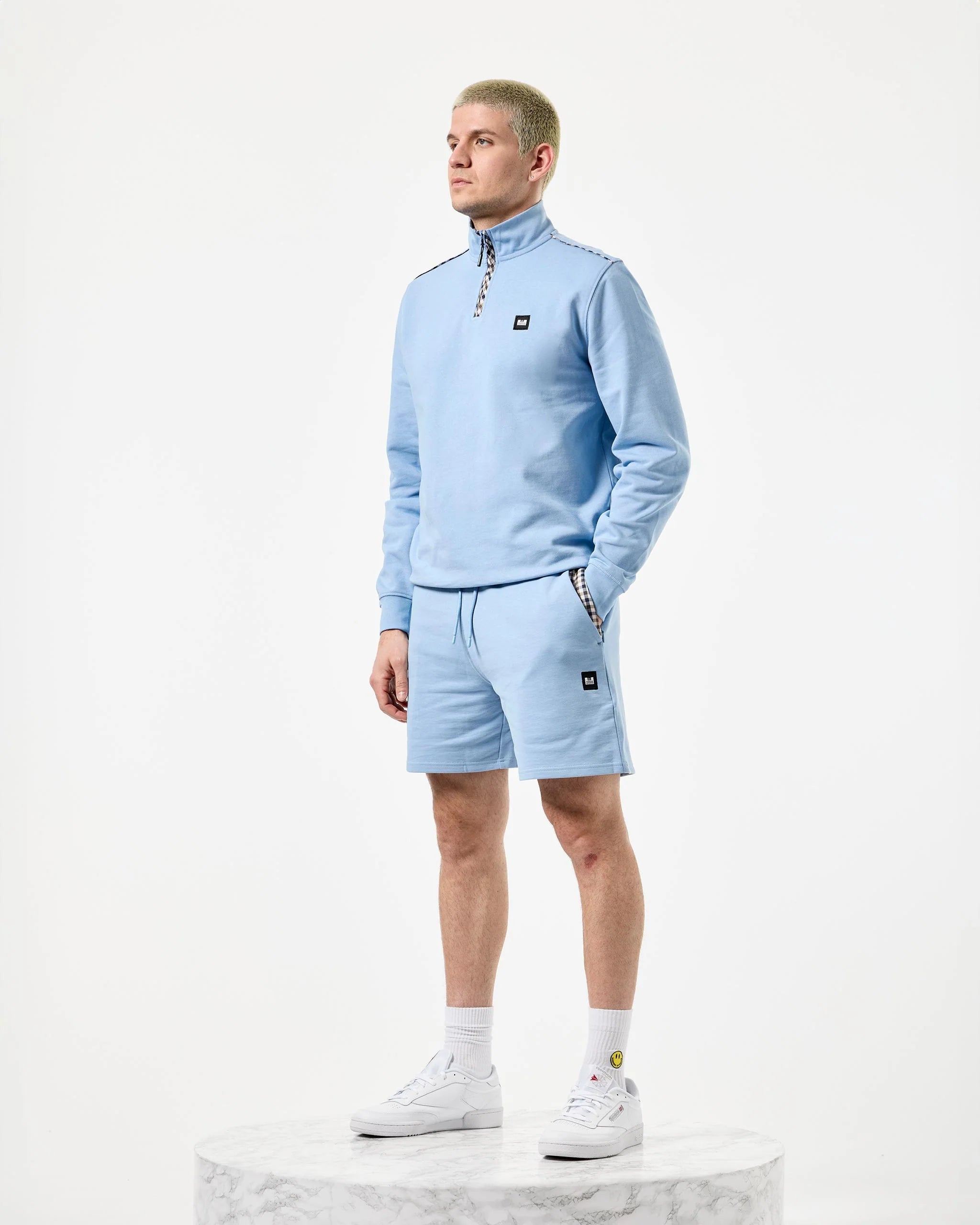 Weekend Offender Matisa 1/4 Zip Sweat House Check Sea Marine Blue