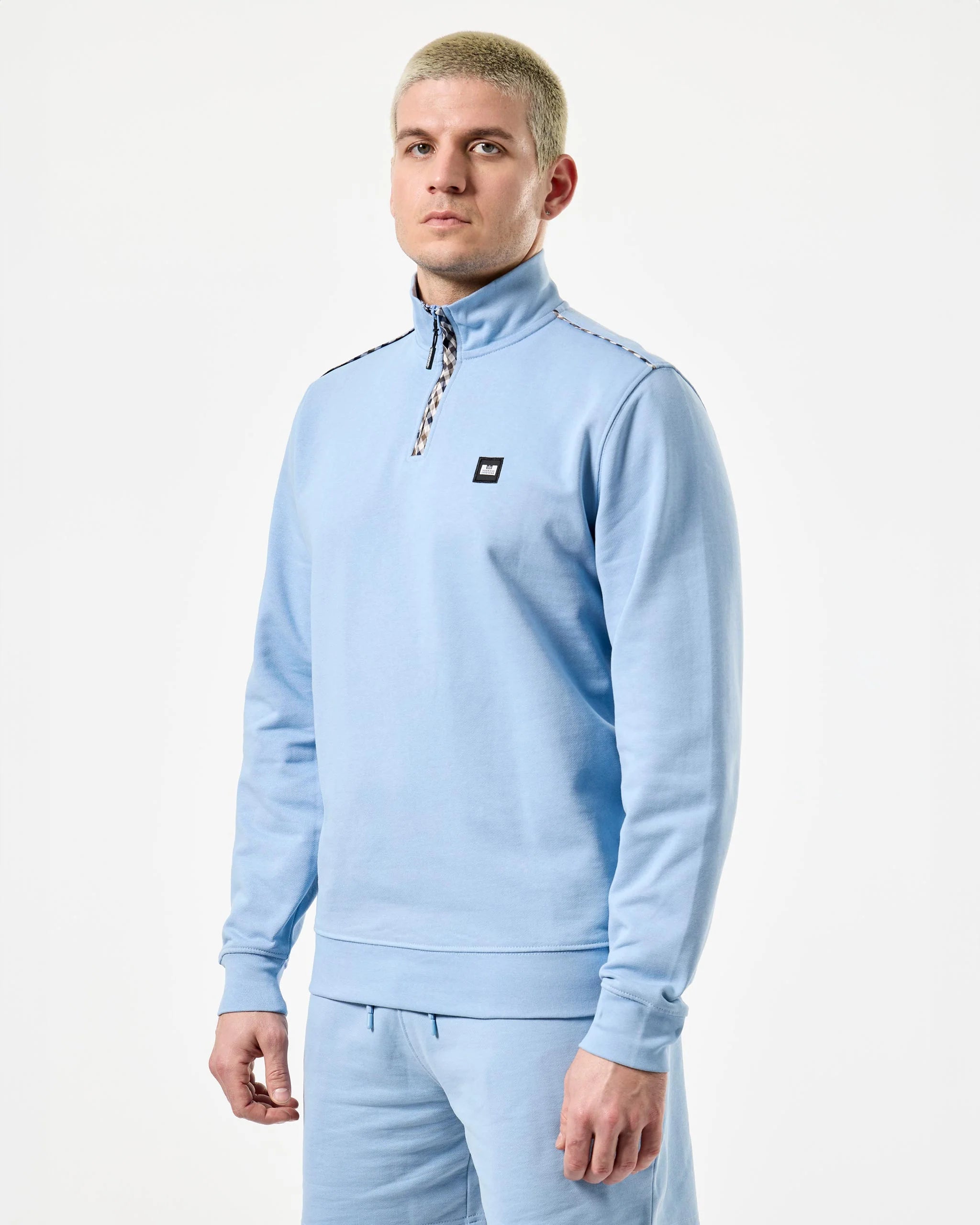 Weekend Offender Matisa 1/4 Zip Sweat House Check Sea Marine Blue