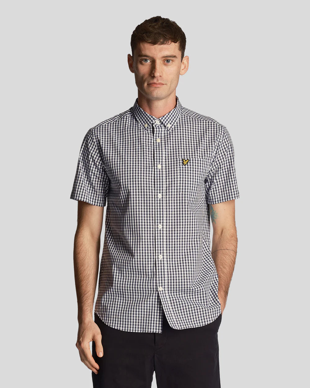 Lyle & Scott Short Sleeve Slim Fit Gingham Shirt Navy/White