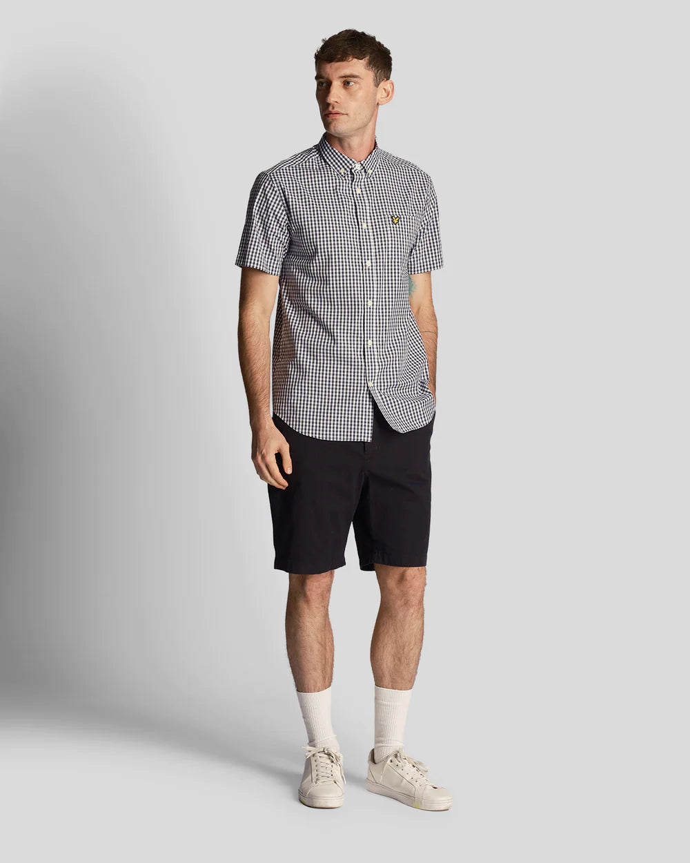 Lyle & Scott Short Sleeve Slim Fit Gingham Shirt Navy/White