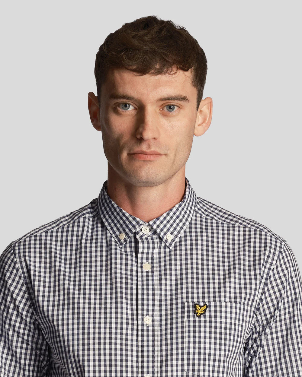 Lyle & Scott Short Sleeve Slim Fit Gingham Shirt Navy/White