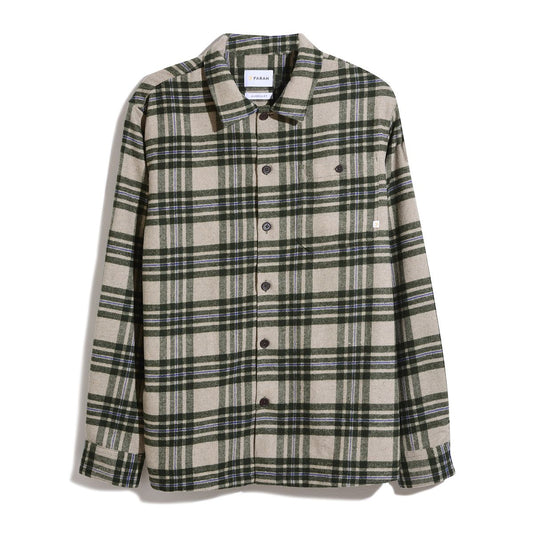 Farah Torino Check Wool Overshirt Smokey Brown Marl