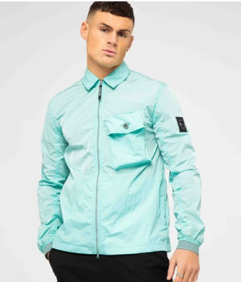 Marshall Artist Krinkle Nylon Pocket Overshirt Jacket Cyan
