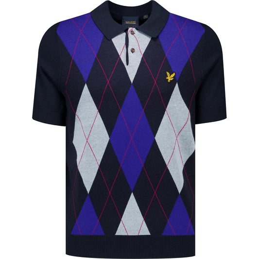 Lyle & Scott Archives Argyle Knitted Polo Dark Navy