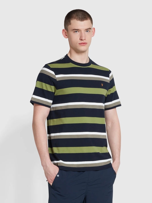 Farah Caspar Block Stripe Organic Cotton T-Shirt True Navy