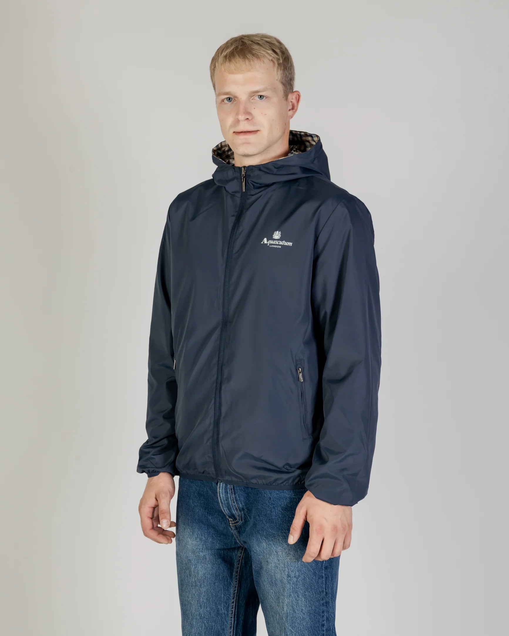 Aquascutum Reversible Hooded Sailor Jacket Navy/Check