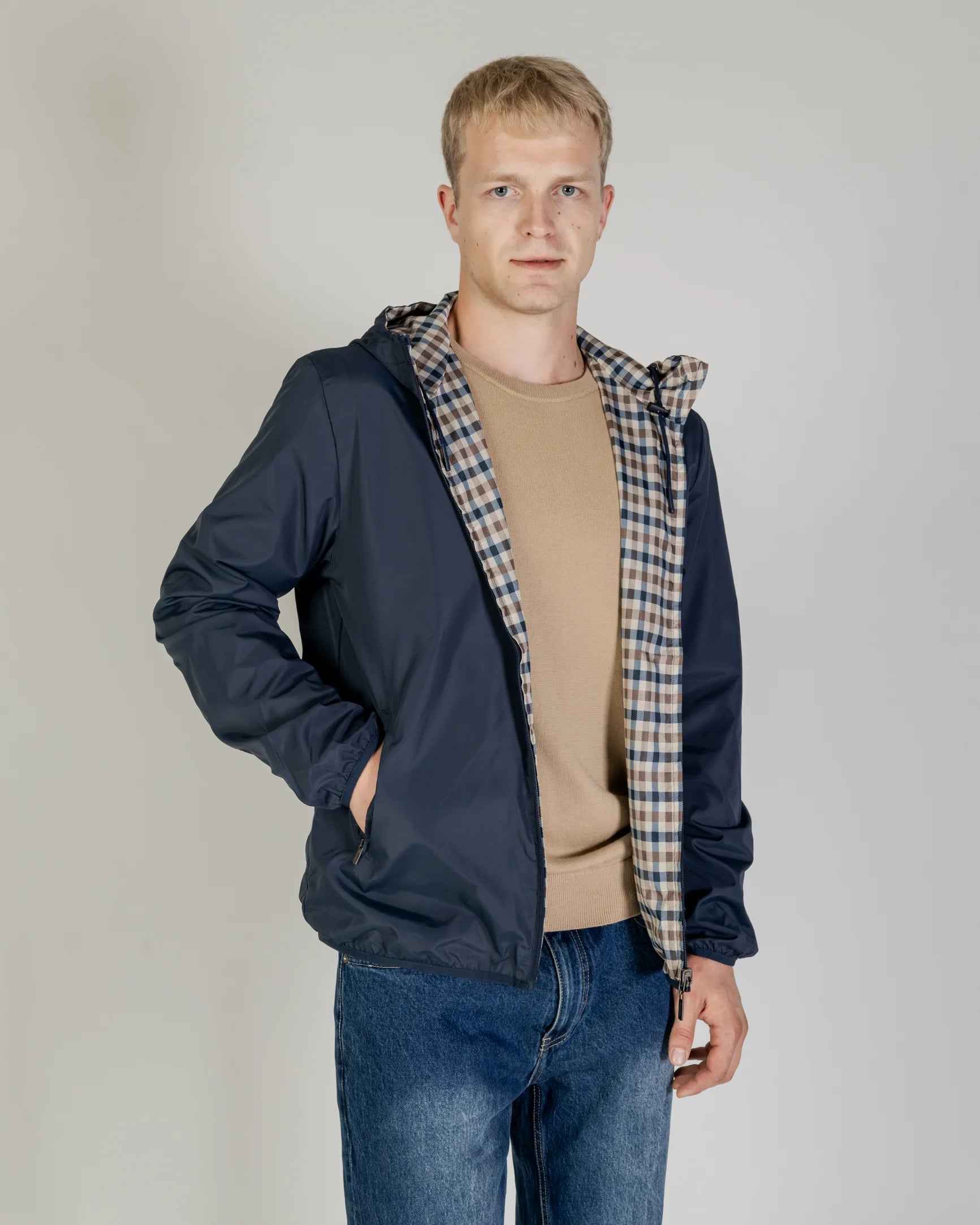 Aquascutum Reversible Hooded Sailor Jacket Navy/Check