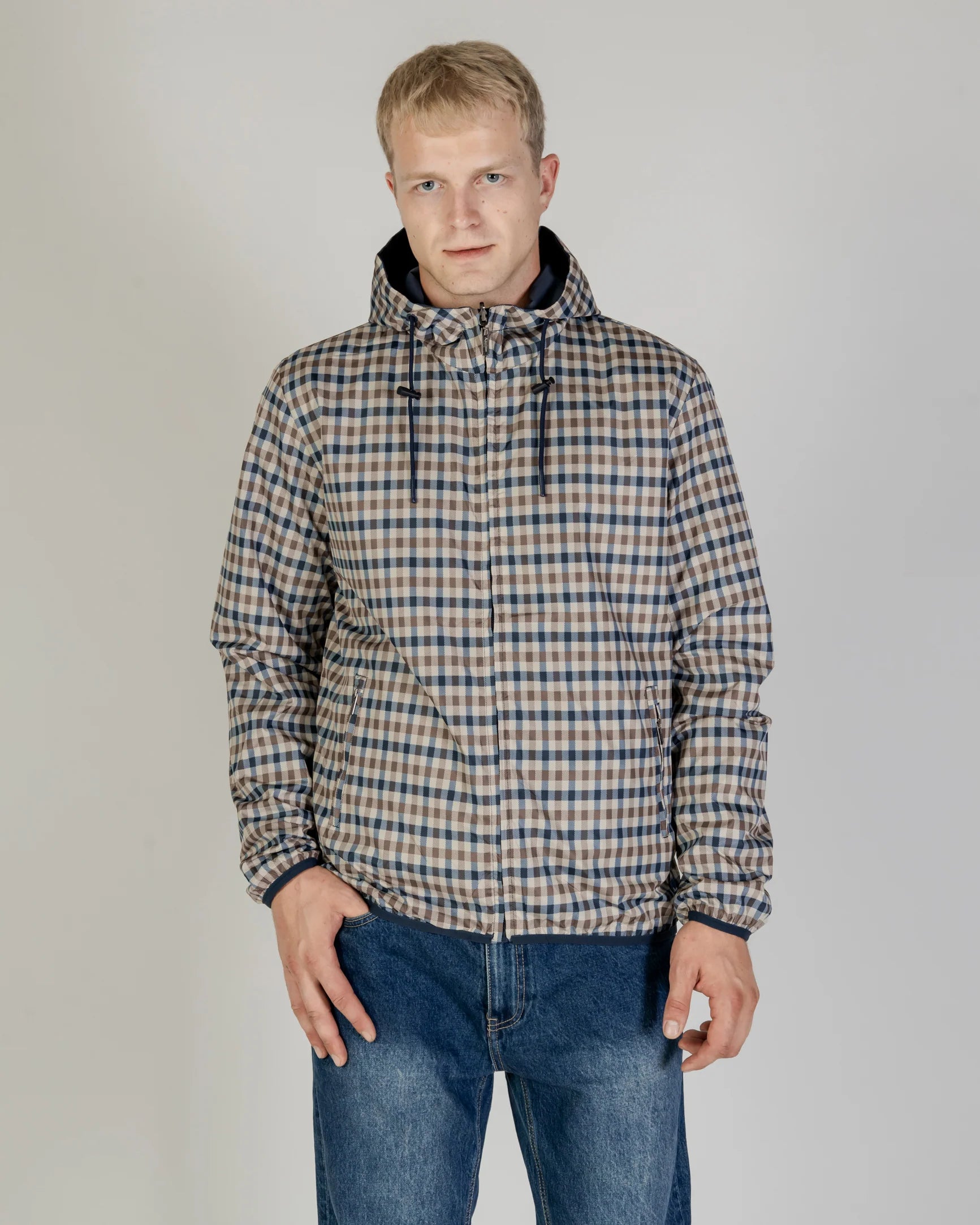 Aquascutum Reversible Hooded Sailor Jacket Navy/Check