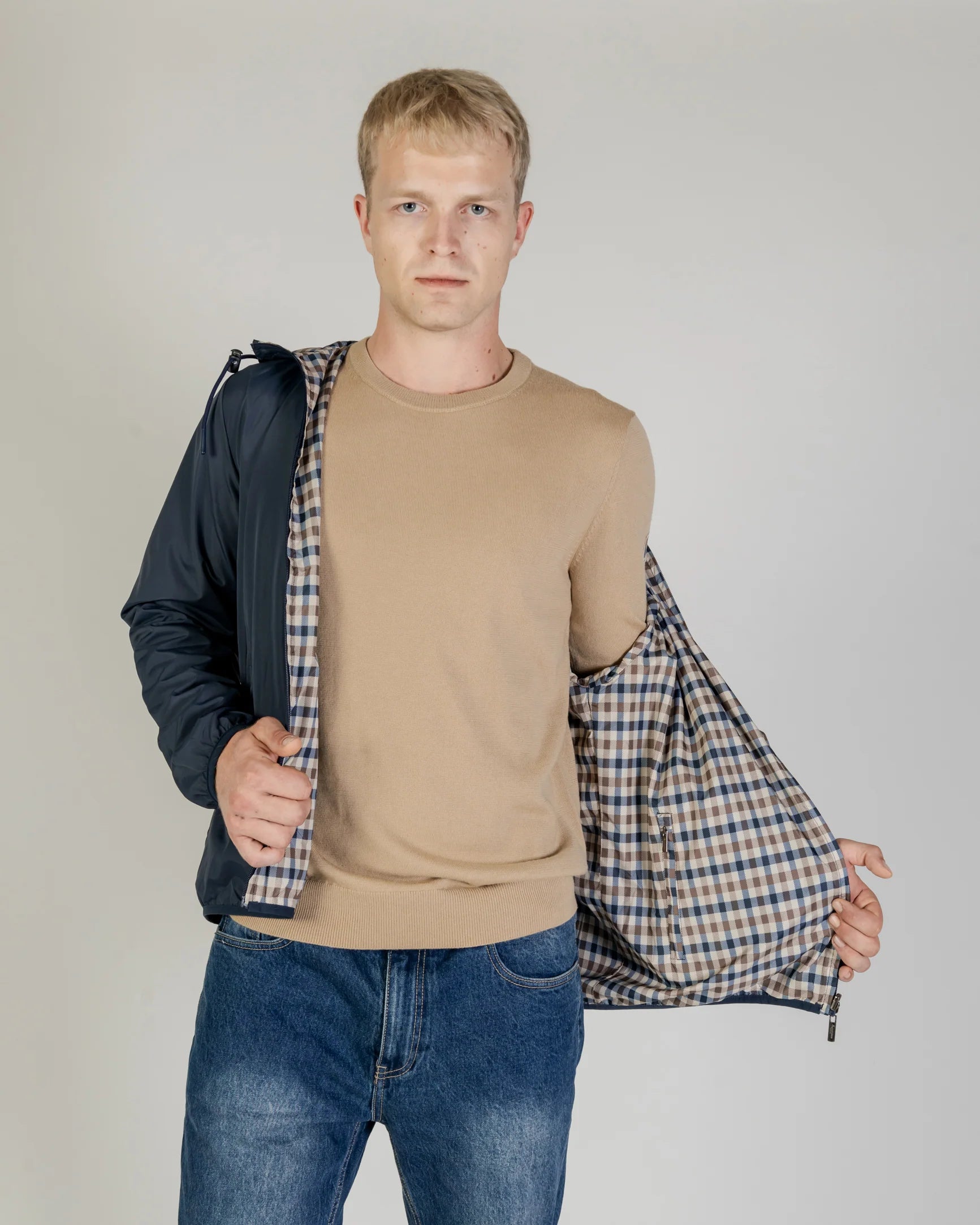 Aquascutum Reversible Hooded Sailor Jacket Navy/Check