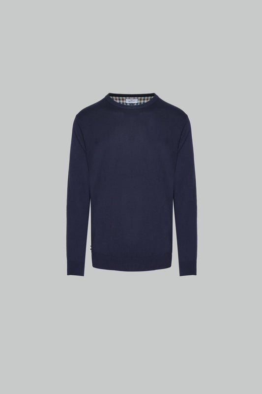 Aquascutum Active Check Sleeve Knitted Sweater Navy