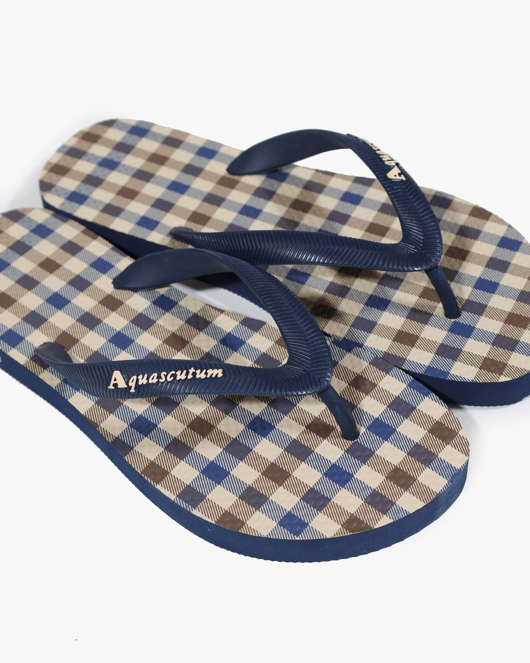 Aquascutum Beach Icon Club Check Flip Flops Navy