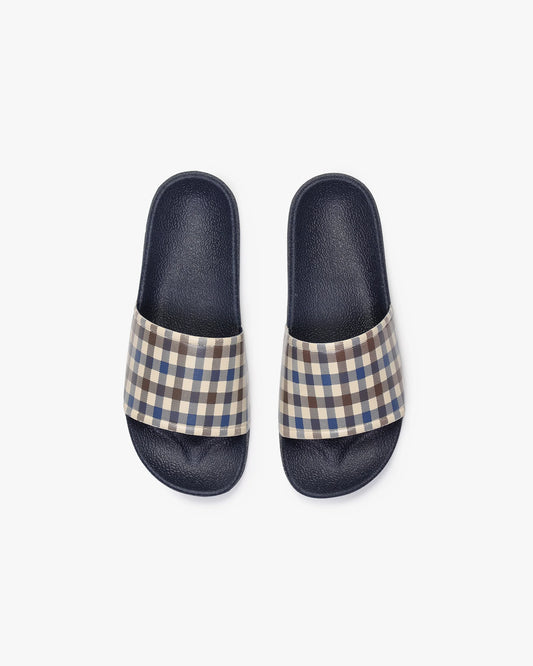 Aquascutum Beach Icon Club Check Slides Navy