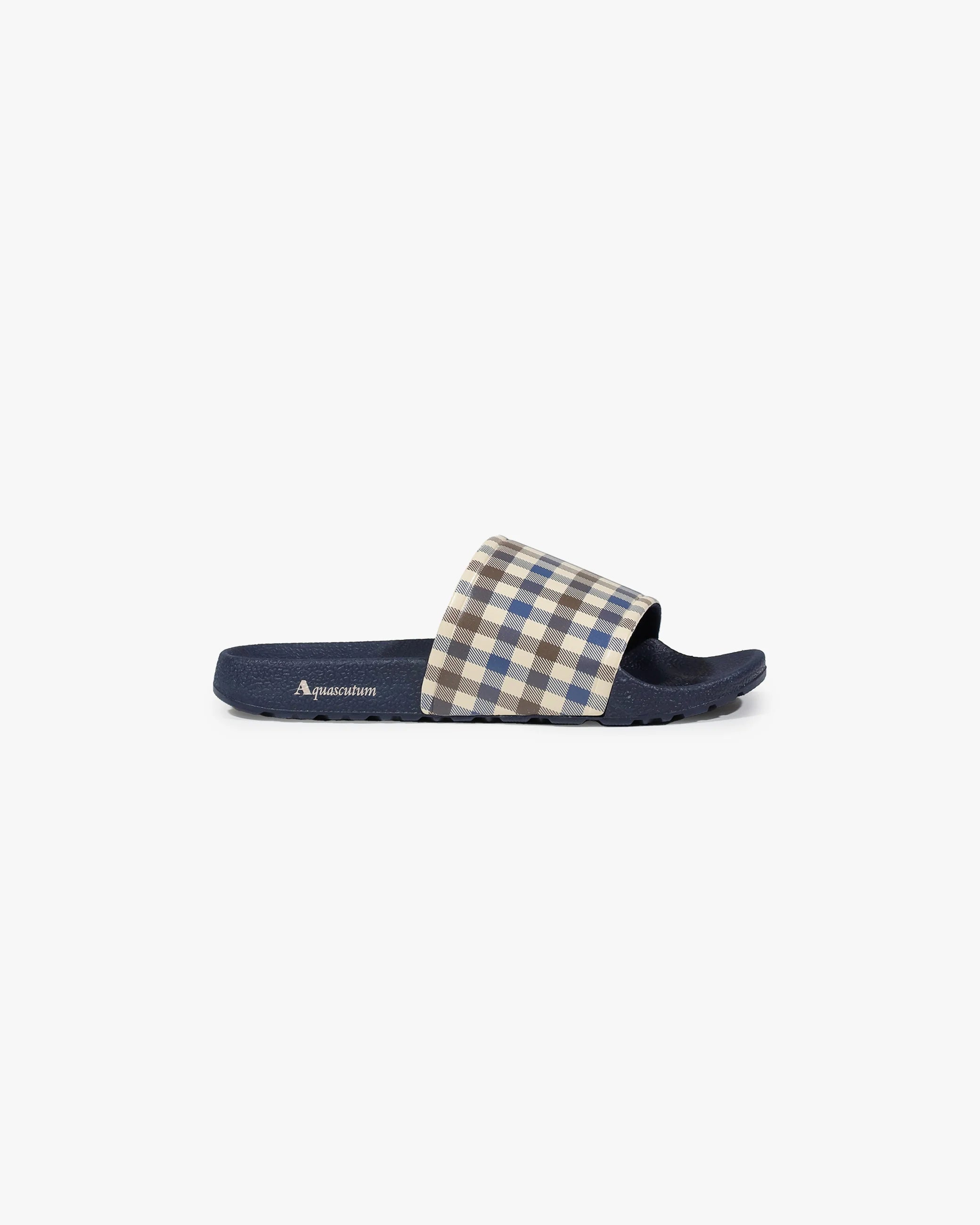 Aquascutum Beach Icon Club Check Slides Navy
