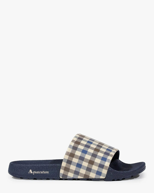 Aquascutum Beach Icon Club Check Slides Navy