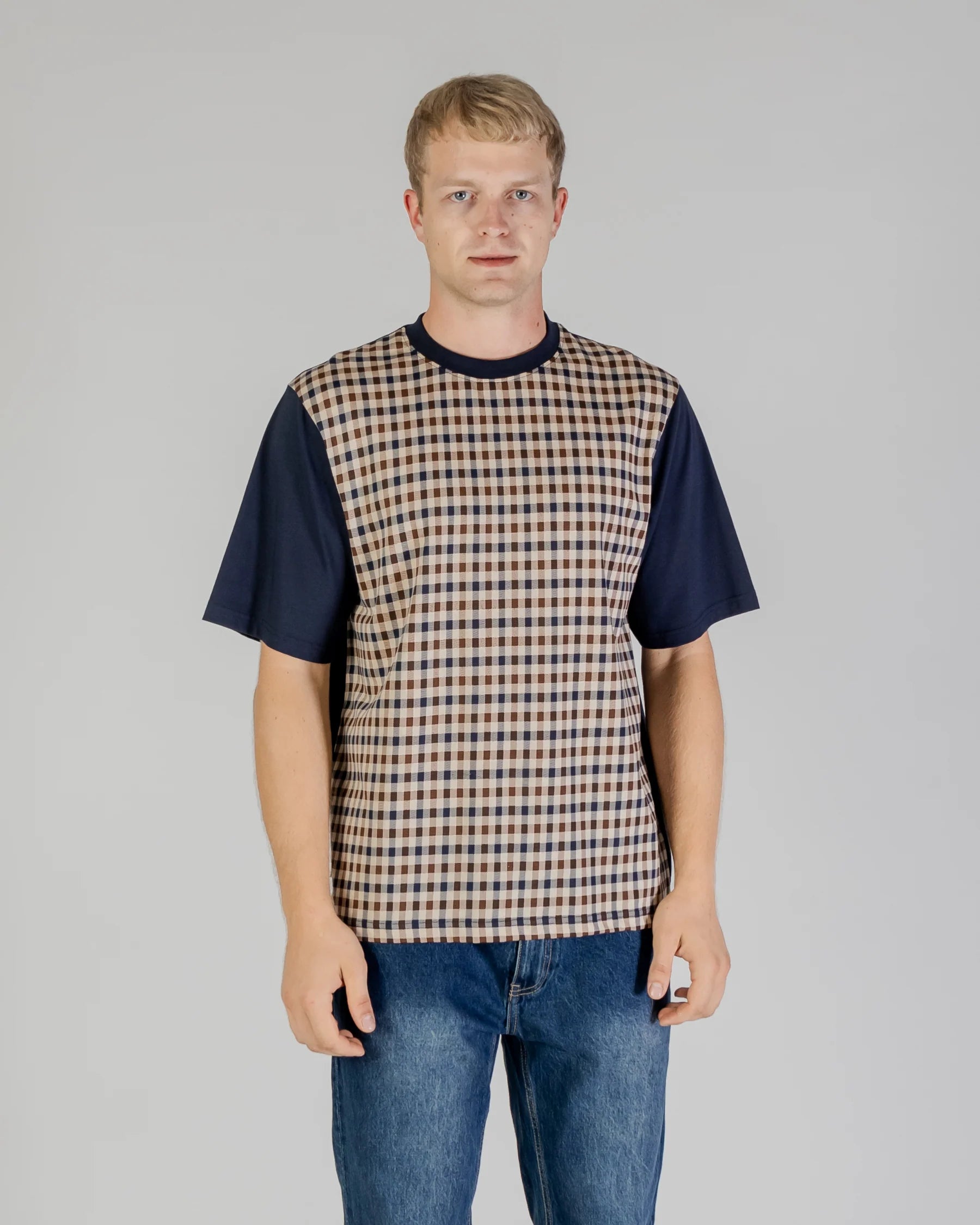 Aquascutum Active Side Club Panel Check T-Shirt Navy