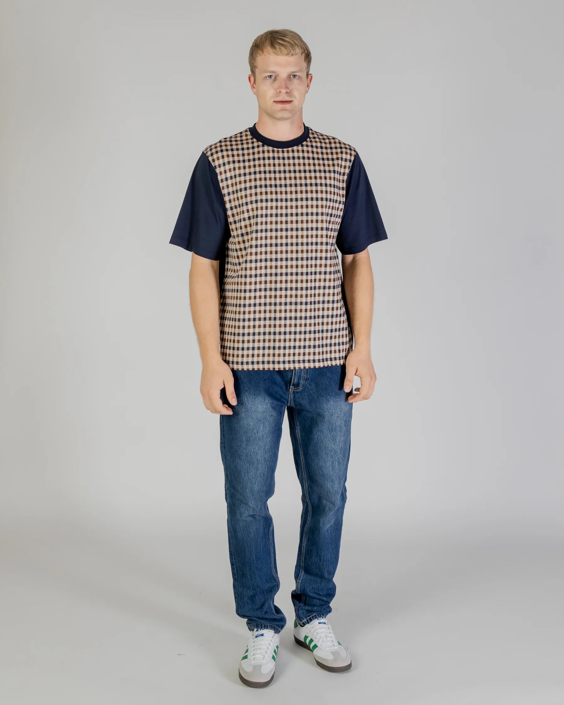Aquascutum Active Side Club Panel Check T-Shirt Navy