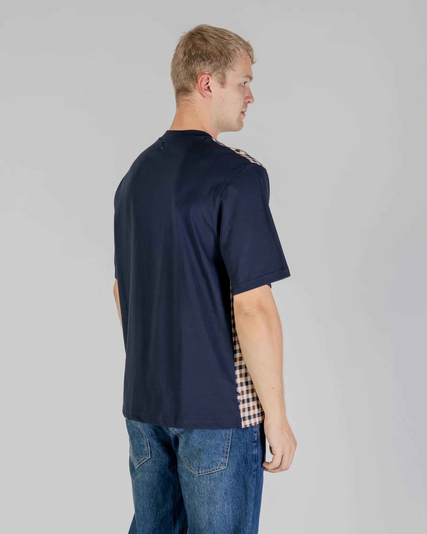 Aquascutum Active Side Club Panel Check T-Shirt Navy