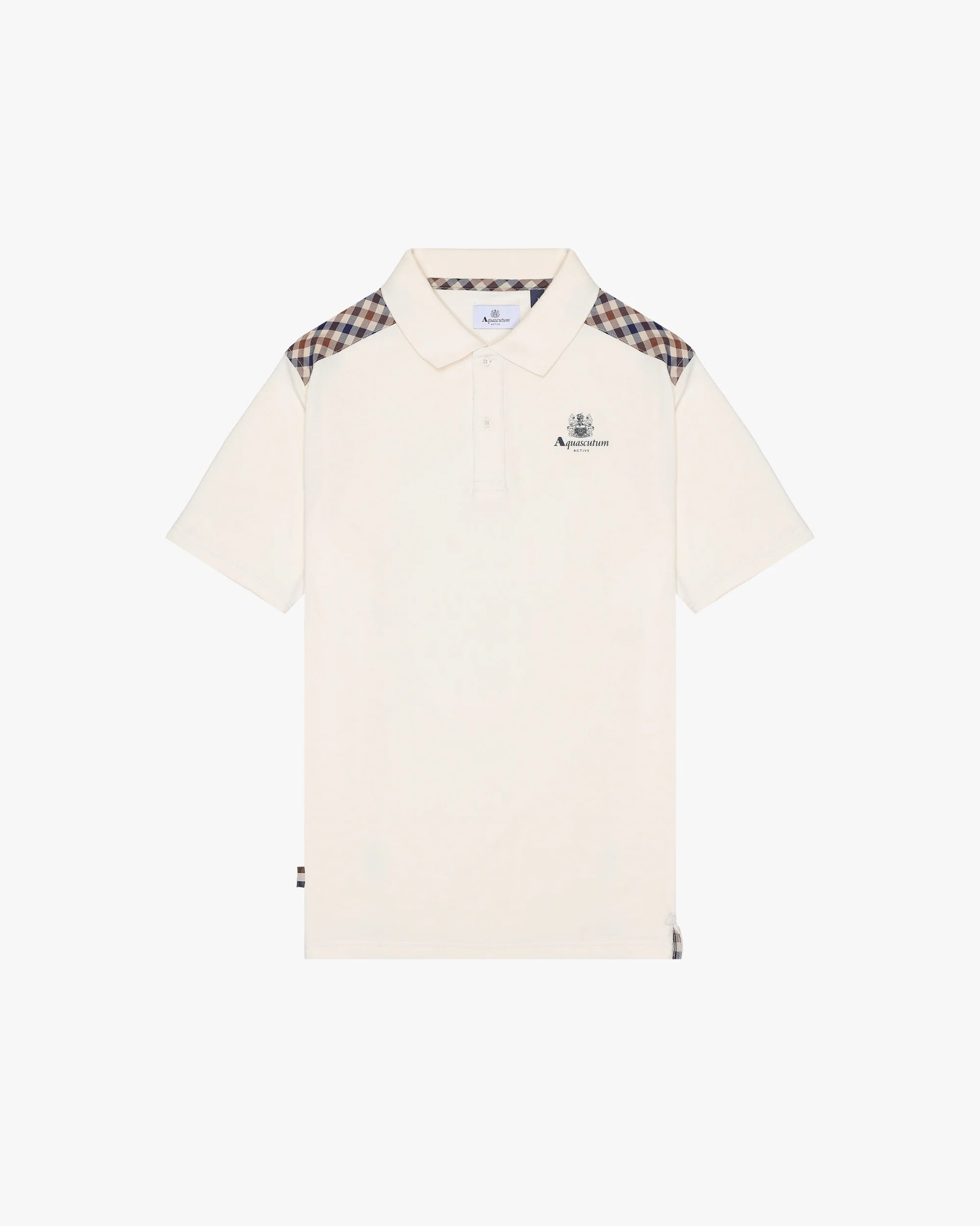 Aquascutum Check Shoulder Pique Polo Old White