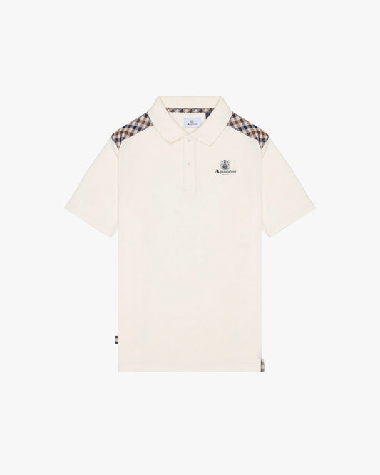 Aquascutum Check Shoulder Pique Polo Old White