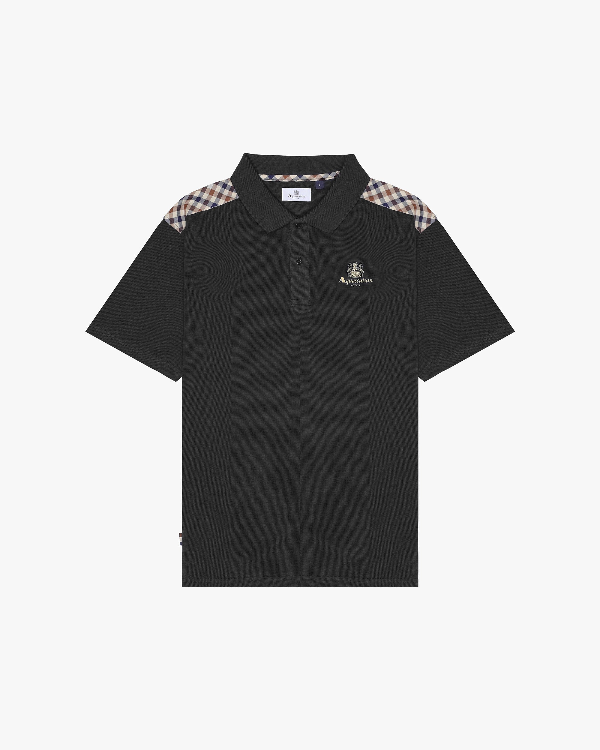 Aquascutum Check Shoulder Pique Polo Black