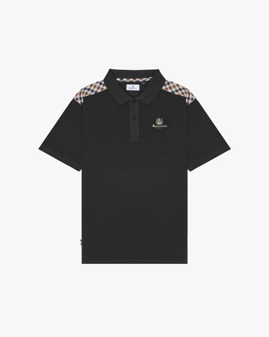 Aquascutum Check Shoulder Pique Polo Black