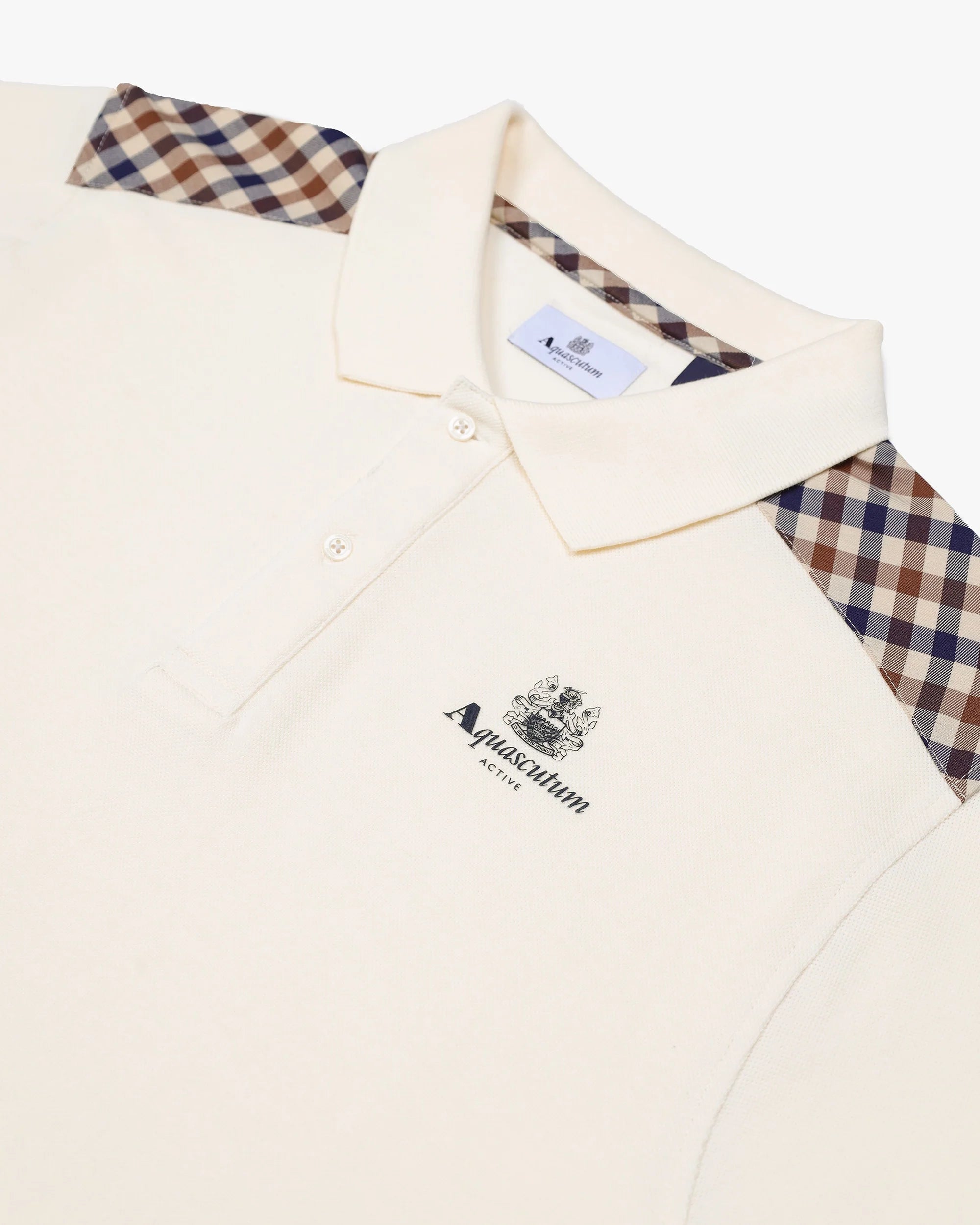 Aquascutum Check Shoulder Pique Polo Old White