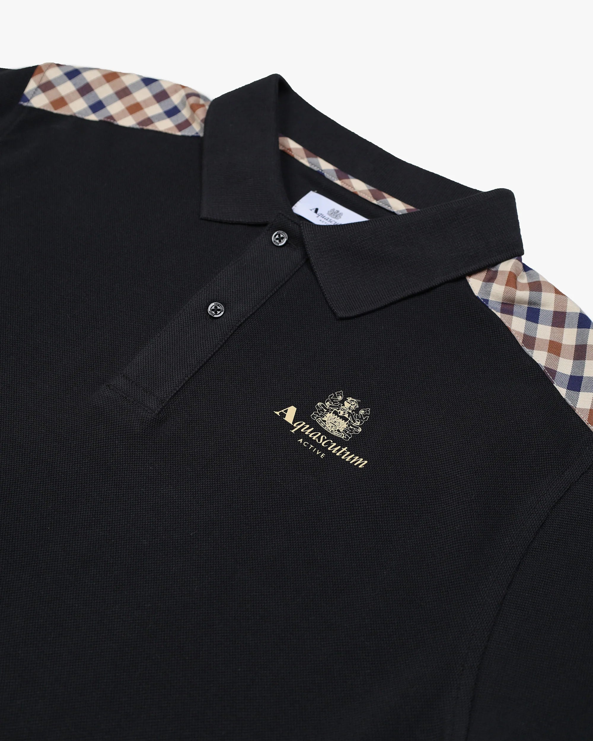 Aquascutum Check Shoulder Pique Polo Black