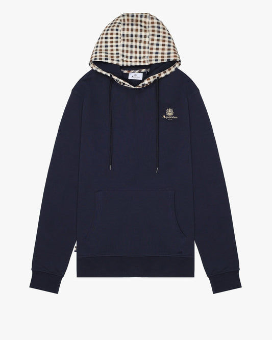 Aquascutum Active Club Check Hoodie Fleece Navy