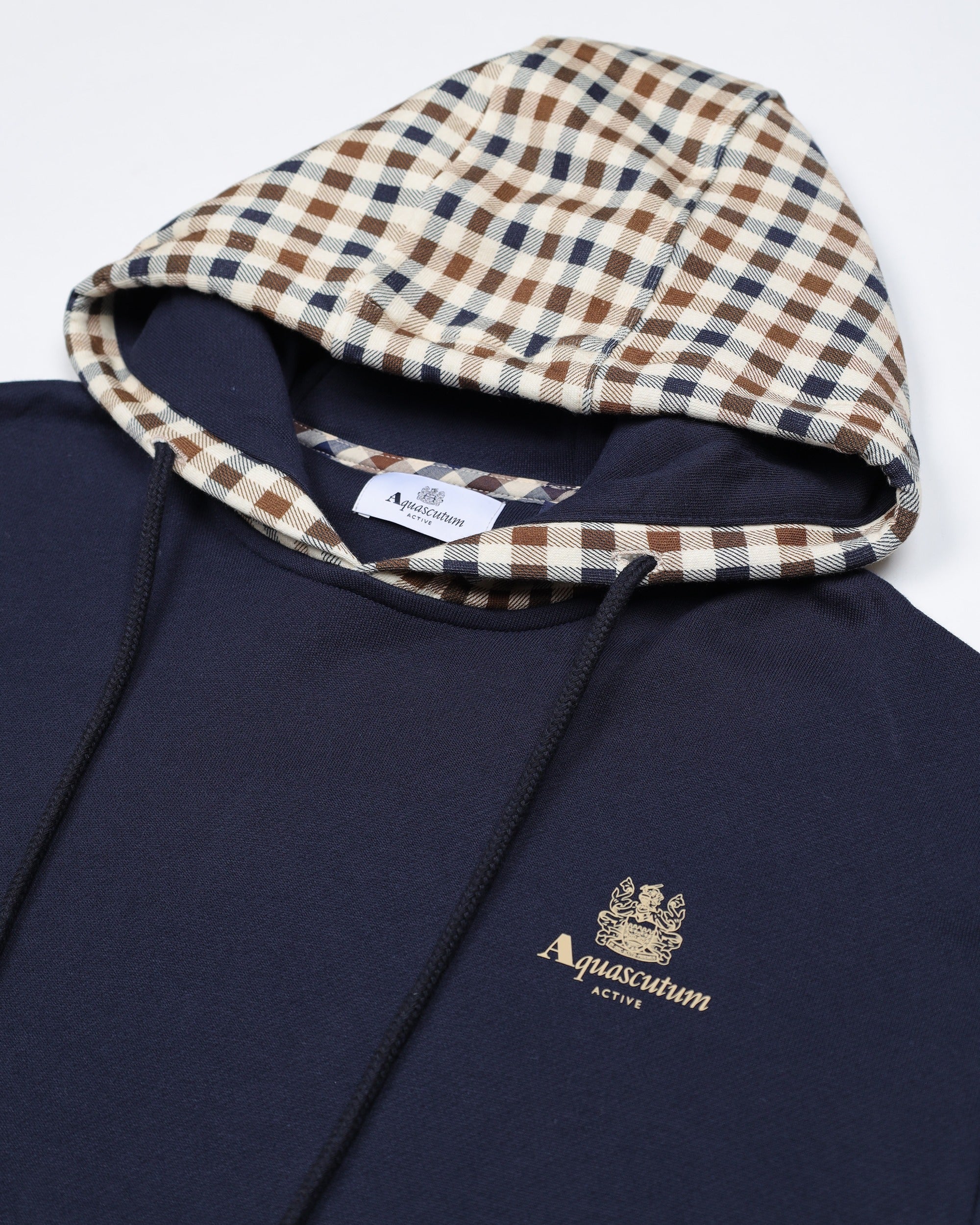 Aquascutum Active Club Check Hoodie Fleece Navy