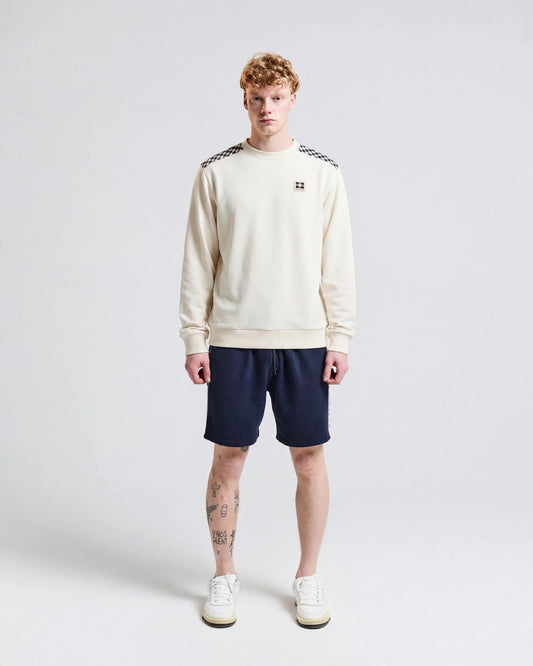Aquascutum Lamina Check Insert Crew Sweat Old White