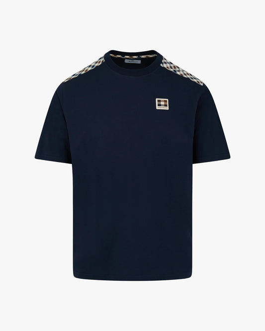 Aquascutum Check Shoulder T-Shirt Navy