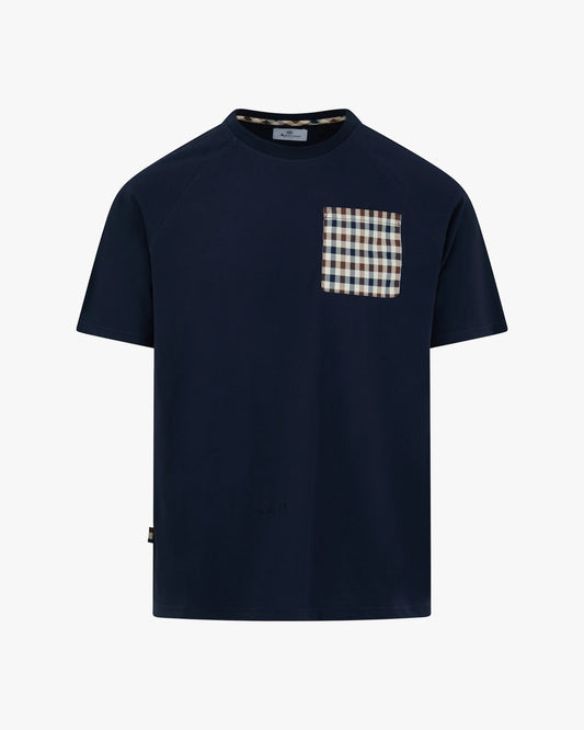 Aquascutum Raglan Check Pocket T-Shirt Navy