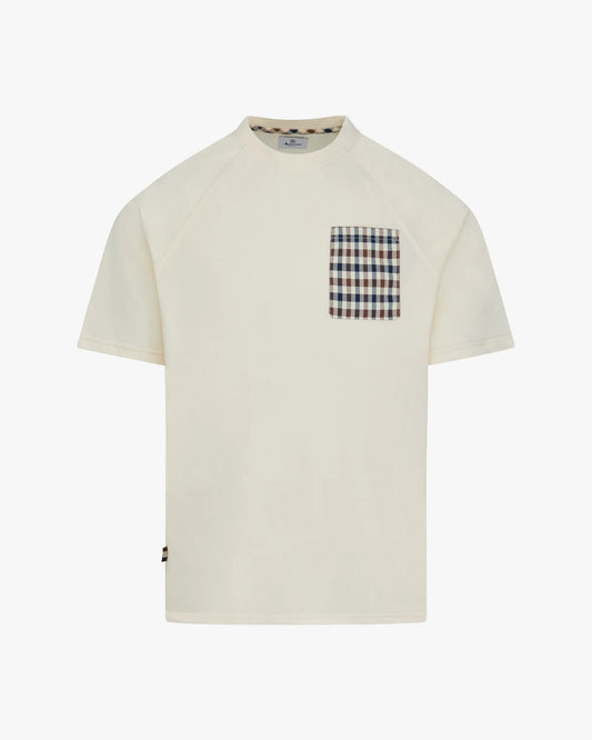 Aquascutum Raglan Check Pocket T-Shirt Old White