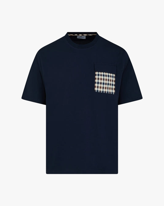 Aquascutum Lamina Tech Check Pocket T-Shirt Navy