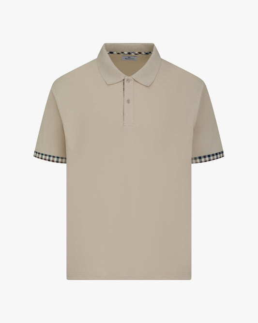 Aquascutum Club Check Sleeves Stretch Pique Polo Beige