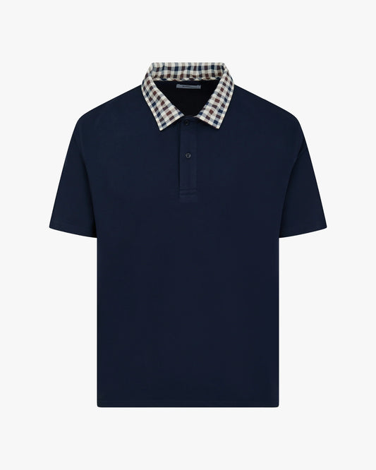 Aquascutum Club Check Collar Polo Navy