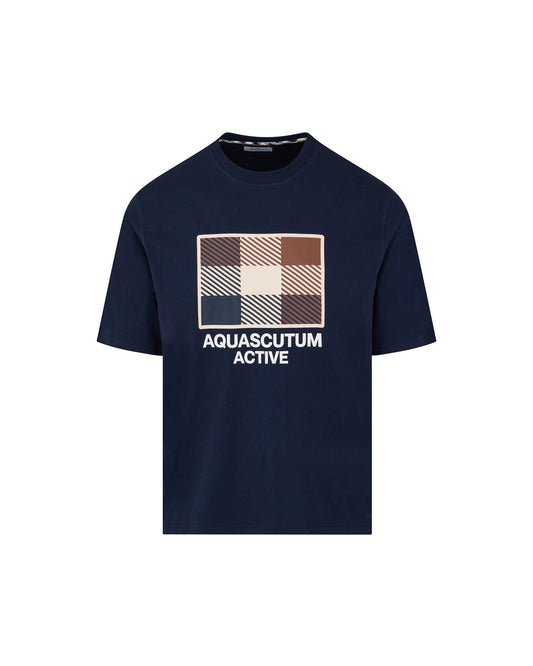 Aquascutum Check Badge Graphic T-Shirt Navy