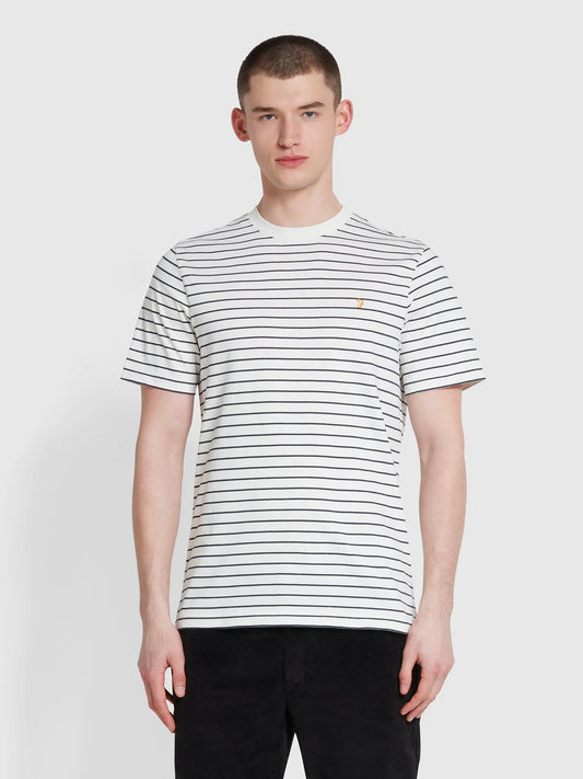 Farah Oakland Stripe Organic Cotton T-Shirt Ecru