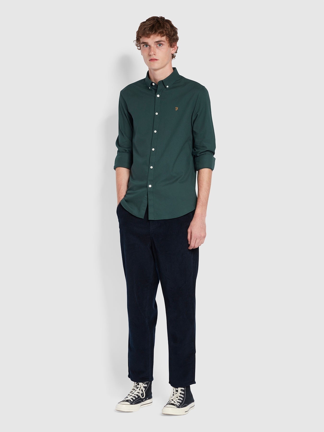 Farah Long Sleeve Brewer Shirt in Forest Green