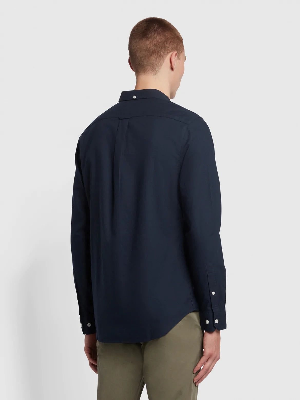 Farah Long Sleeve Brewer Oxford Cotton Shirt in Navy