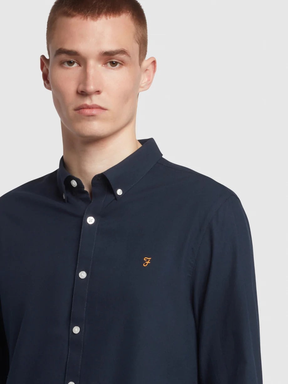 Farah Long Sleeve Brewer Oxford Cotton Shirt in Navy