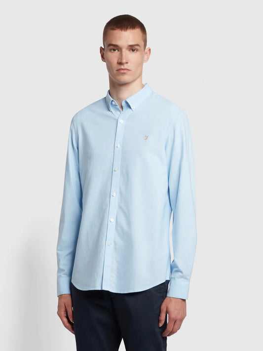 Farah Long Sleeve Brewer Oxford Cotton Shirt in Sky Blue