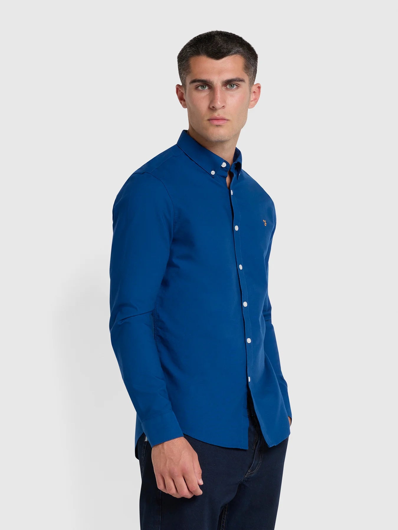 Farah Long Sleeve Brewer Oxford Cotton Shirt Blue Peony