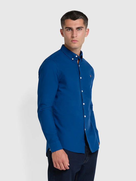 Farah Long Sleeve Brewer Oxford Cotton Shirt Blue Peony