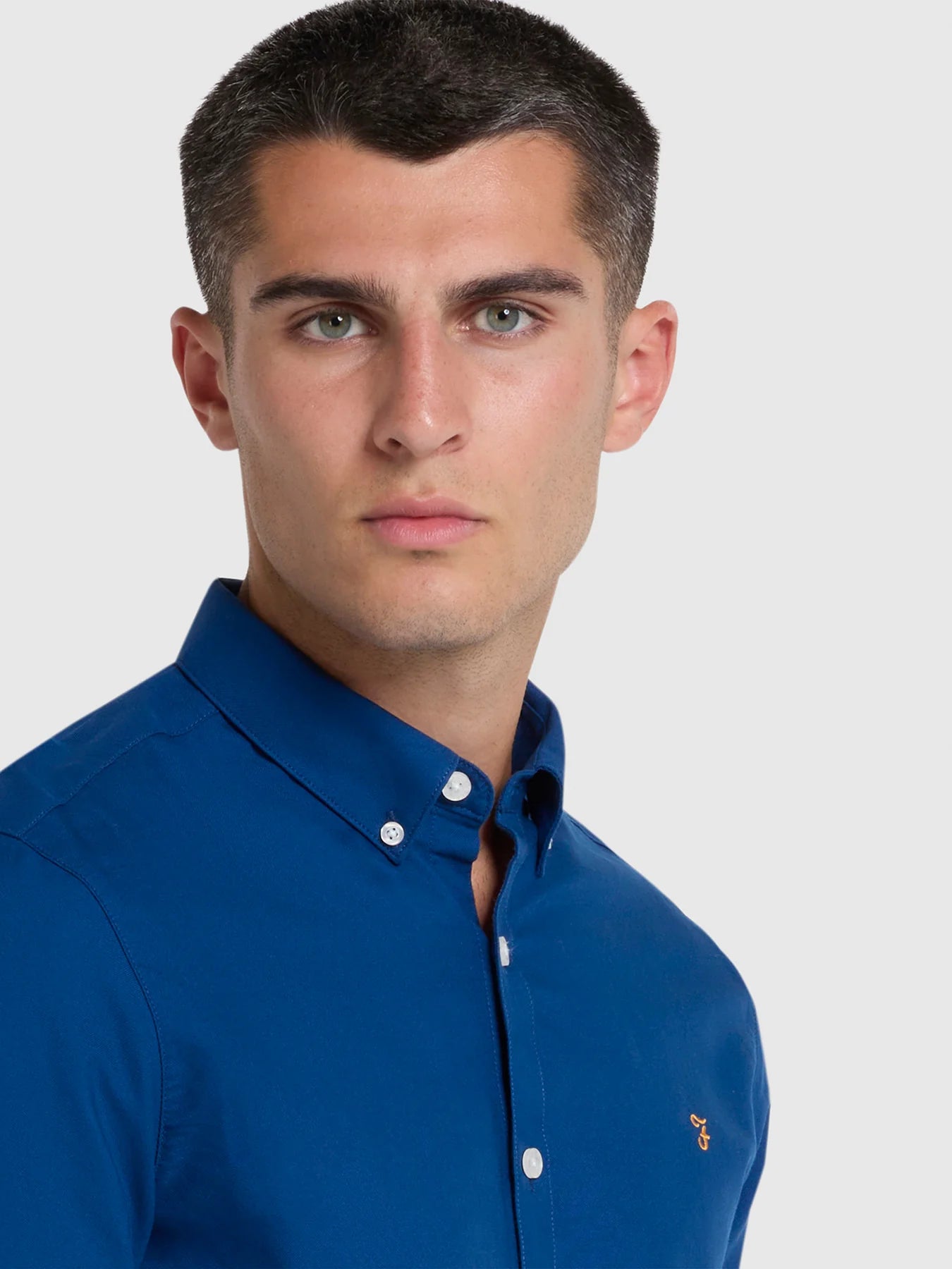 Farah Long Sleeve Brewer Oxford Cotton Shirt Blue Peony